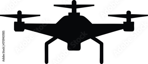 Drone Black Silhouette, Flat Vector Icon, Modern Drone Icon, Flat Silhouette Vector Graphic