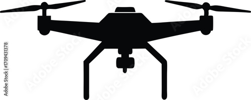Drone Black Silhouette, Flat Vector Icon, Modern Drone Icon, Flat Silhouette Vector Graphic