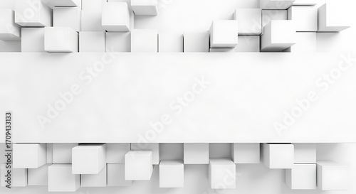 White Cubes 3D Render Abstract Geometric Background with Empty Copy Space