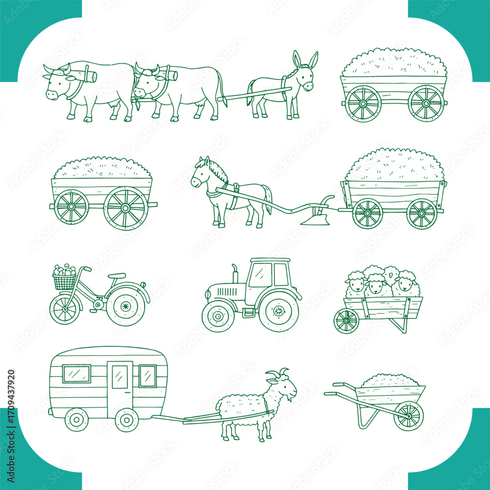 Obraz premium Vintage Farm Vehicles and Animals.