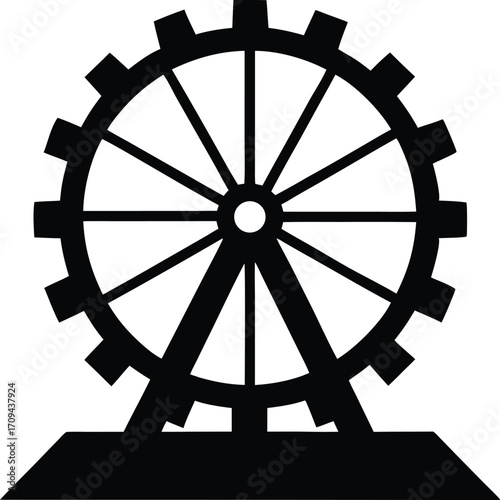 Ferris Wheel Silhouette Vector Icon. Black Flat Design Illustration of an Amusement Park Carnival Ride.