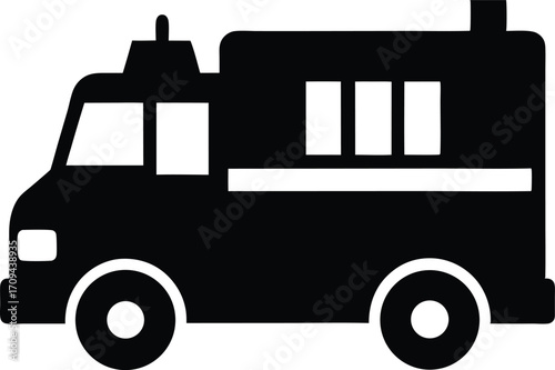 Fire Truck Clip Art in Silhouette Style. Simple Vector Graphic Icon.