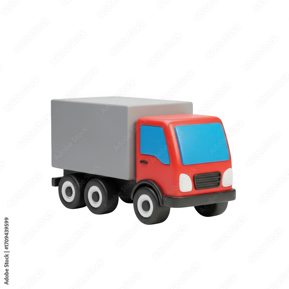 Fototapeta premium 3d red cargo truck with grey box for logistics and delivery services transparent background