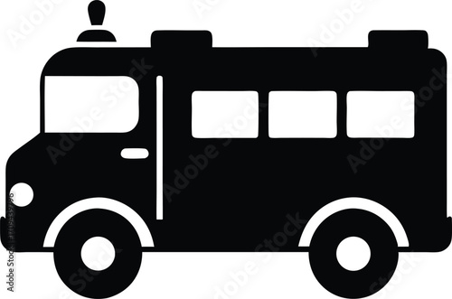 Fire Truck Silhouette Vector Illustration. Red Fire Engine, Rescue Vehicle Clip Art Isolated on White Background.