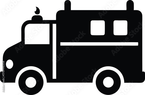 Fire Truck Silhouette Vector Illustration. Red Fire Engine, Rescue Vehicle Clip Art Isolated on White Background.