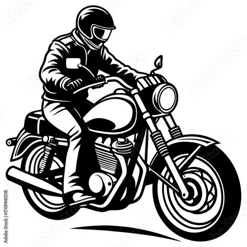 Motorcycle Rider Illustration in Black and White