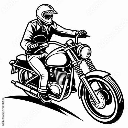 Motorcycle Rider Illustration in Black and White