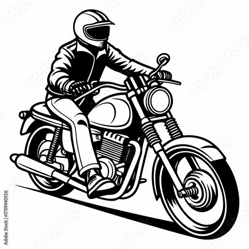 Motorcycle Rider Illustration in Black and White