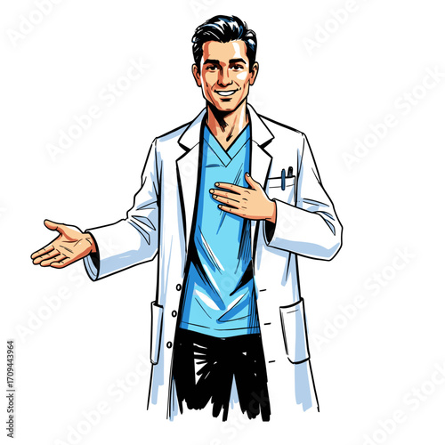 A smiling and confident professional physician doctor in a suit medical healthcare