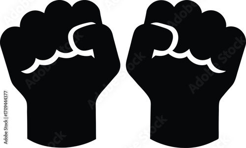 Raised Clenched Fist Silhouette - Solid Black Vector Illustration