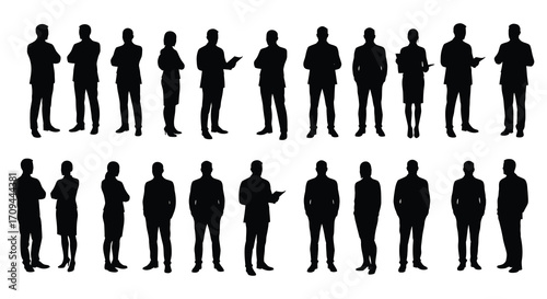 Diverse group of people silhouettes in professional attire standing together