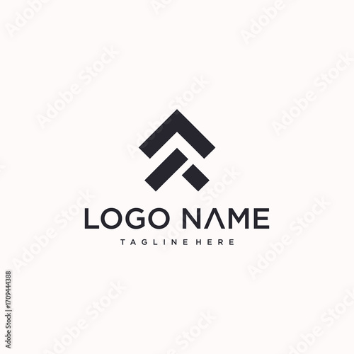 A logo design featuring a geometric, upward-pointing arrow within a square, conveying growth and progress.