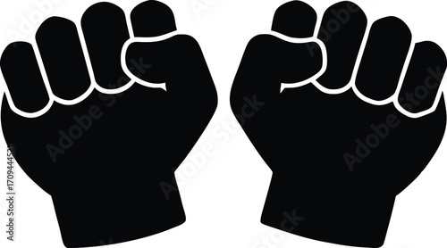 Raised Clenched Fist Silhouette - Solid Black Vector Illustration