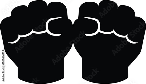 Raised Clenched Fist Silhouette - Solid Black Vector Illustration