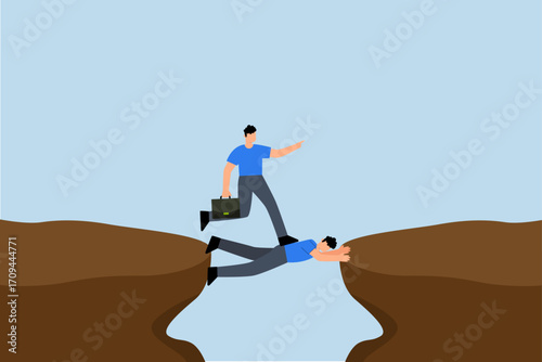 competent businessman acts as a human bridge for others to cross the chasm