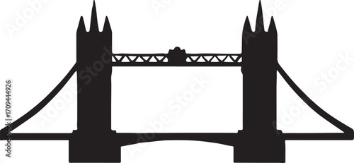 Iconic Tower Bridge silhouette vector, ideal for London, architecture, travel, and landmark designs.