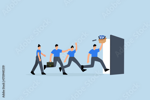 Great resignation, Employees in business resign and exit through the door.