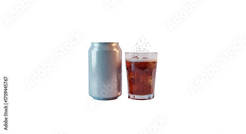Refreshing Cold Beverage and Beverage Container with Water Droplets