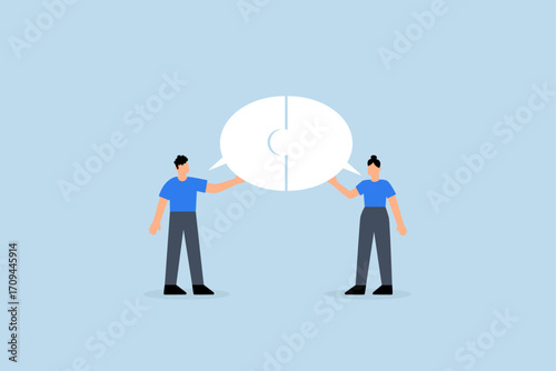 Business communication skills, business people connect speech bubble jigsaw puzzle.