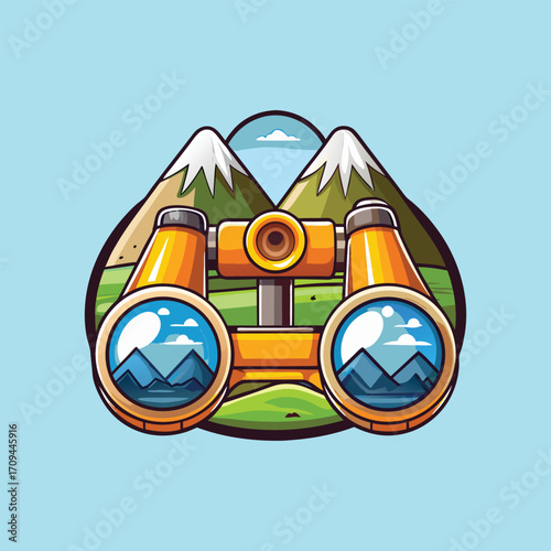 Binoculars mountain landscape travel adventure design vector illustration art,generative ai
