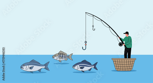 A lone fisherman casts his line hoping to catch a tasty meal from the sea.