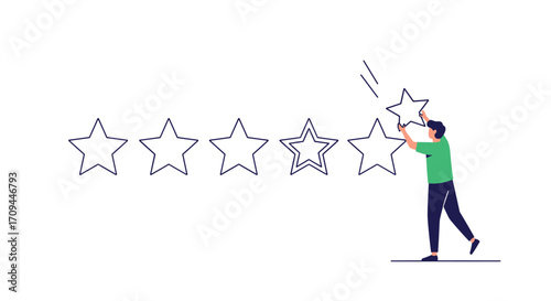 A person is adding a star to complete a five star rating system.