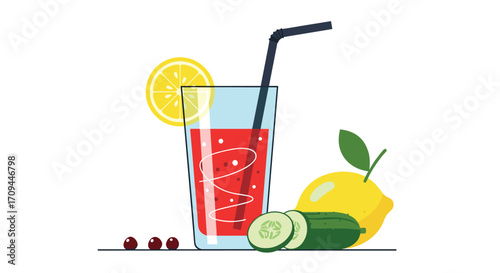 Refreshing cranberry cucumber lemon juice with fresh ingredients