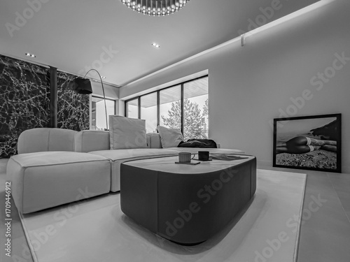 Beautiful design of a modern house. Black and white image