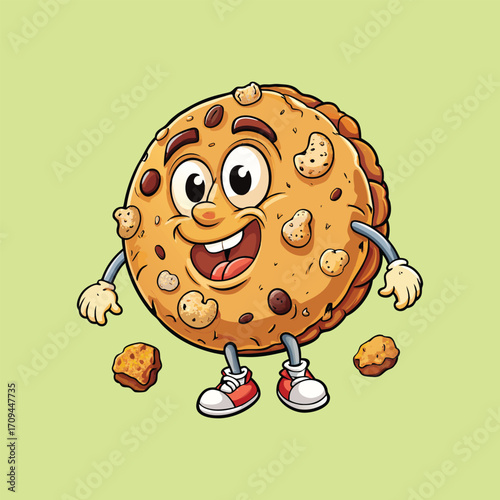 Happy cartoon cookie character with chocolate chips and crumbs cute vector illustration design,generative ai