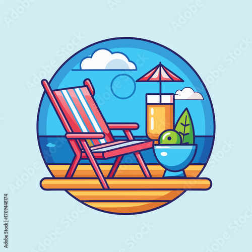 Relaxing beach chair with juice and fruit bowl summer vacation vector illustration design concept,generative ai