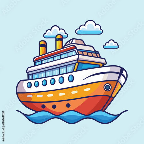 Luxury cruise ship sailing in blue ocean water vacation travel vector illustration design,generative ai