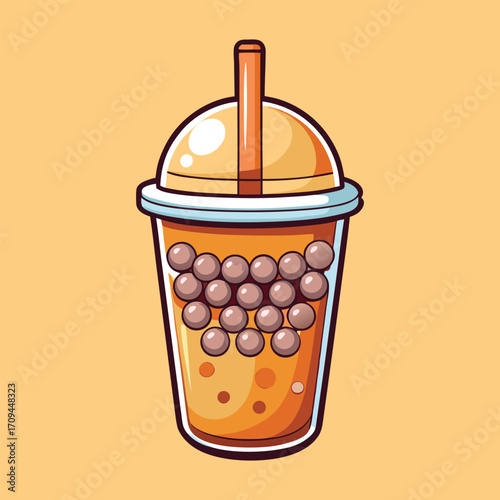 Tasty bubble tea drink with straw and pearls beverage cartoon vector illustration design,generative ai