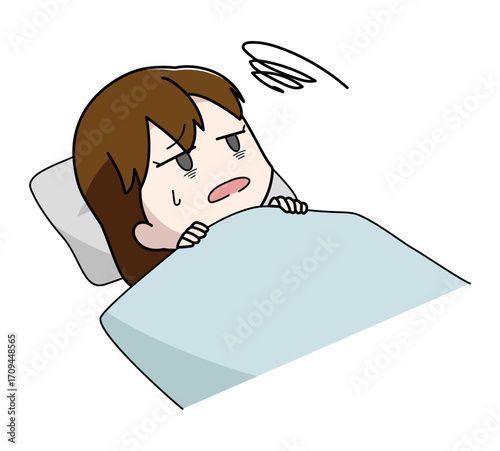 布団に入っても眠れない女子のイラスト