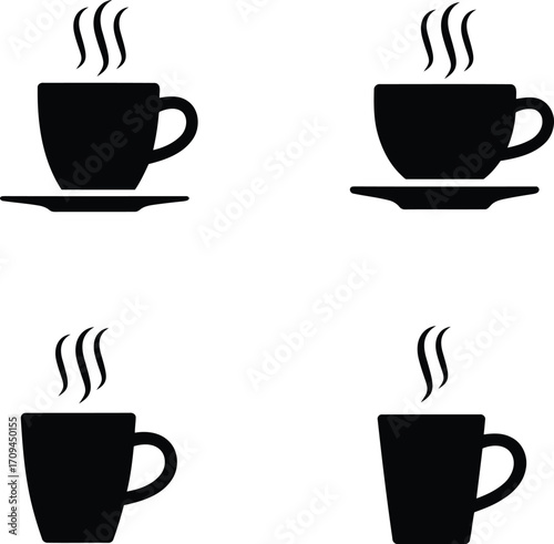 Steaming Hot Coffee Cup Icon Set