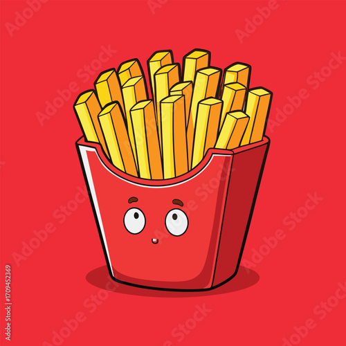 Cute french fries fast food cartoon character vector illustration,Generative Ai