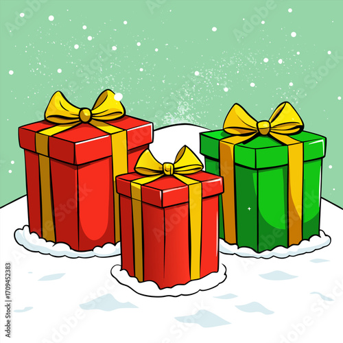 Colorful Christmas Gifts in the Snow