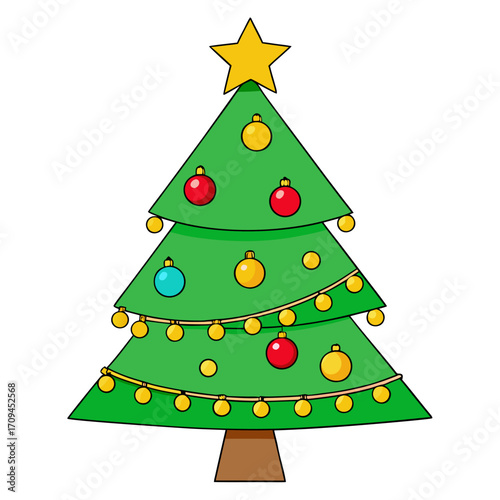 Christmas Tree Decorated With Ornaments And Lights