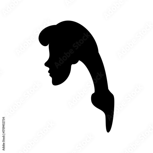 Silhouette of elegant woman with stylized hair bun and flowing ponytail
