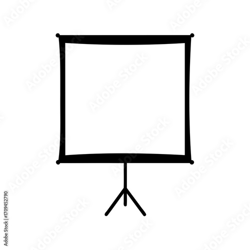 Black and white image of a blank presentation projection screen isolated