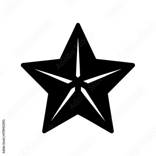 Stylized five pointed star with internal sharp lines in simple black design