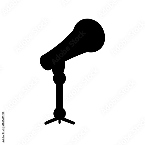 Sleek and modern black silhouette of a standing microphone icon on white