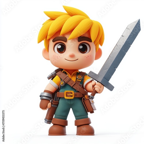 Wallpaper Mural Cute cartoon boy character with sword ready for adventure and fun Torontodigital.ca