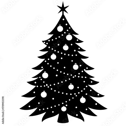 Christmas Tree Silhouette with Ornaments and Lights