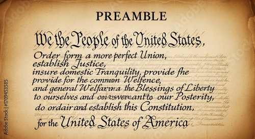 Historic Handwritten Preamble Text on Aged Paper with Vintage Style and Warm Lighting