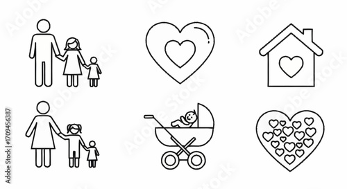Family Icons Line Art Illustrations of Love, Home, and Parenthood