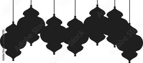 Silhouette of hanging lanterns against white background