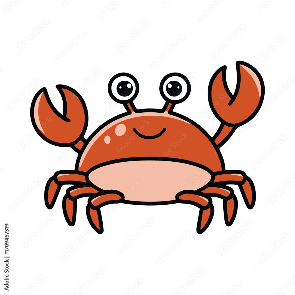 Fototapeta premium Cute and Friendly Cartoon Crab with Big Eyes - Fun and Simple Animal Character