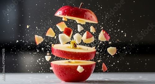 Red Apple Slices in Motion.