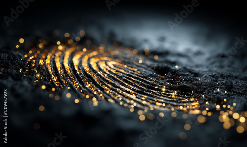 Glowing digital fingerprint dissolving into a stream of data points, illustrating concepts of biometric security and personal identity