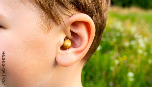 Child's ear with small object